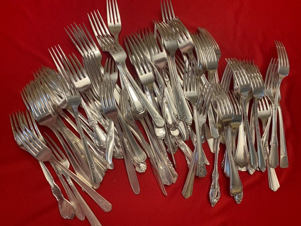 75 Piece Lot Vintage Silverplate Flatware Mixed Pattern DINNER FORKS Excellent