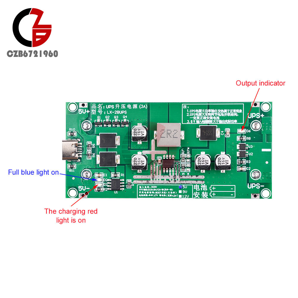 3A 5V9V12V 18650 Lithium Battery Charging Module UPS Power Supply Module Type-c