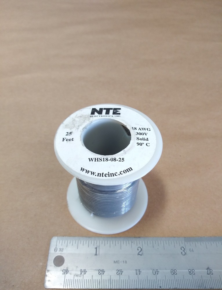 ( 25 FT Spool ) NTE WHS18-08-25 ( 18 AWG ) Solid Hook Up Wire 300V ( Gray )