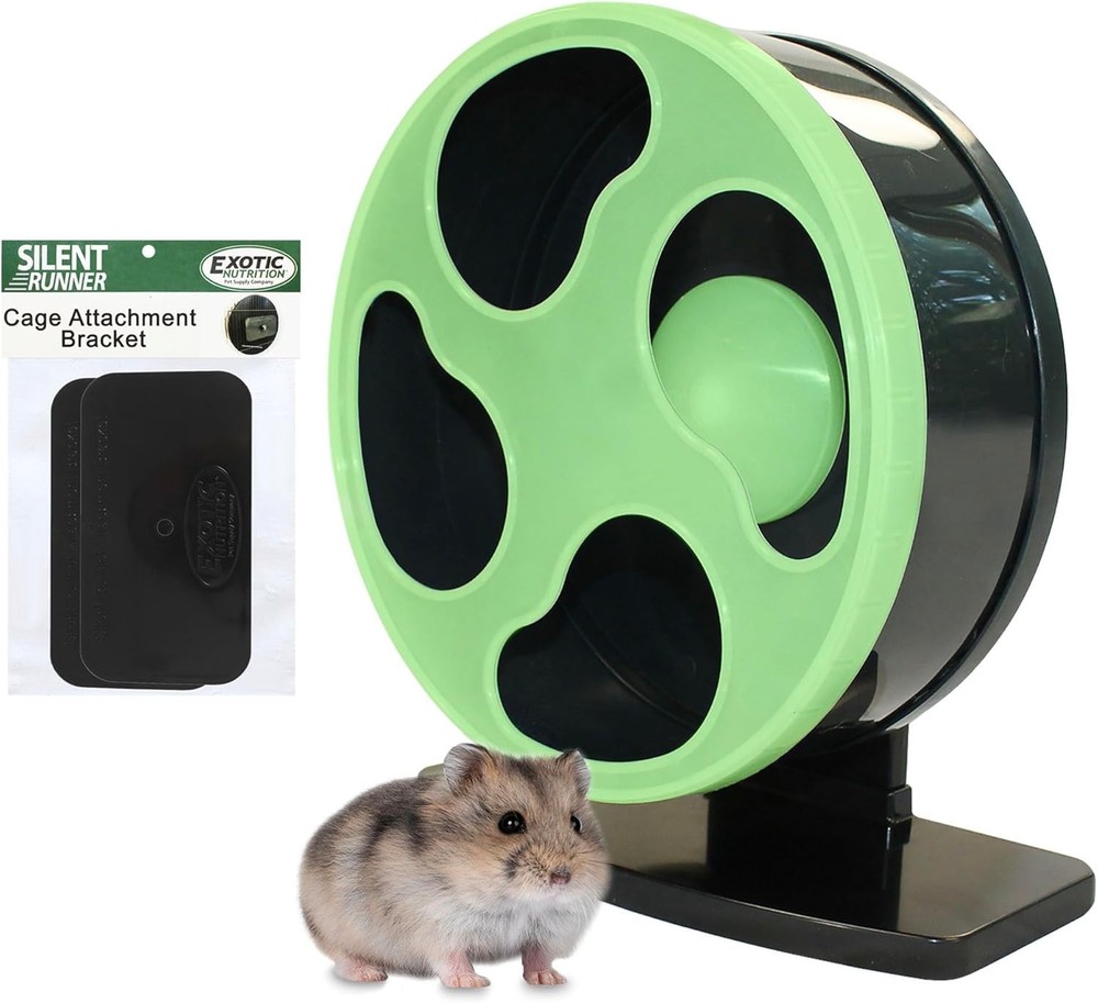 Whisper-Silent 9" Hamster Exercise Wheel + Adjustable Stand & Cage Attachment