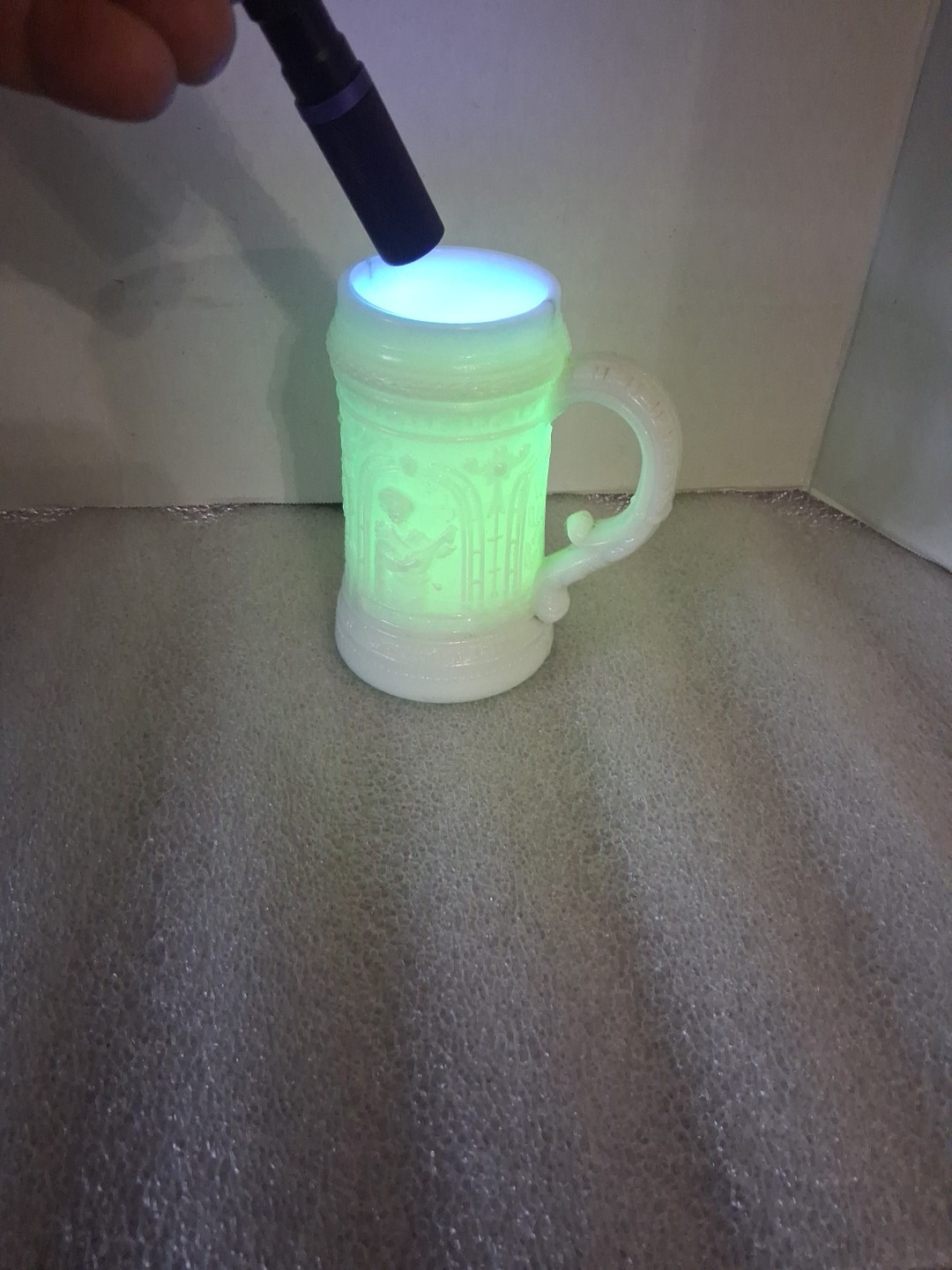 Westmoreland Greentown ? Serenade Antique German Uranium Glass Stein Mug #2