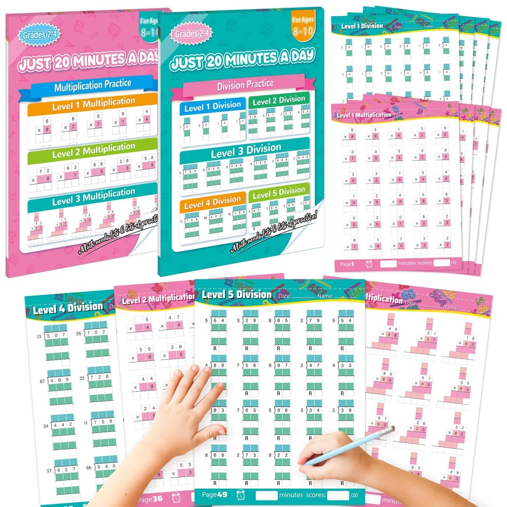 Multiplication and Division Workbook Math Worksheets Grade 25 2 PCS