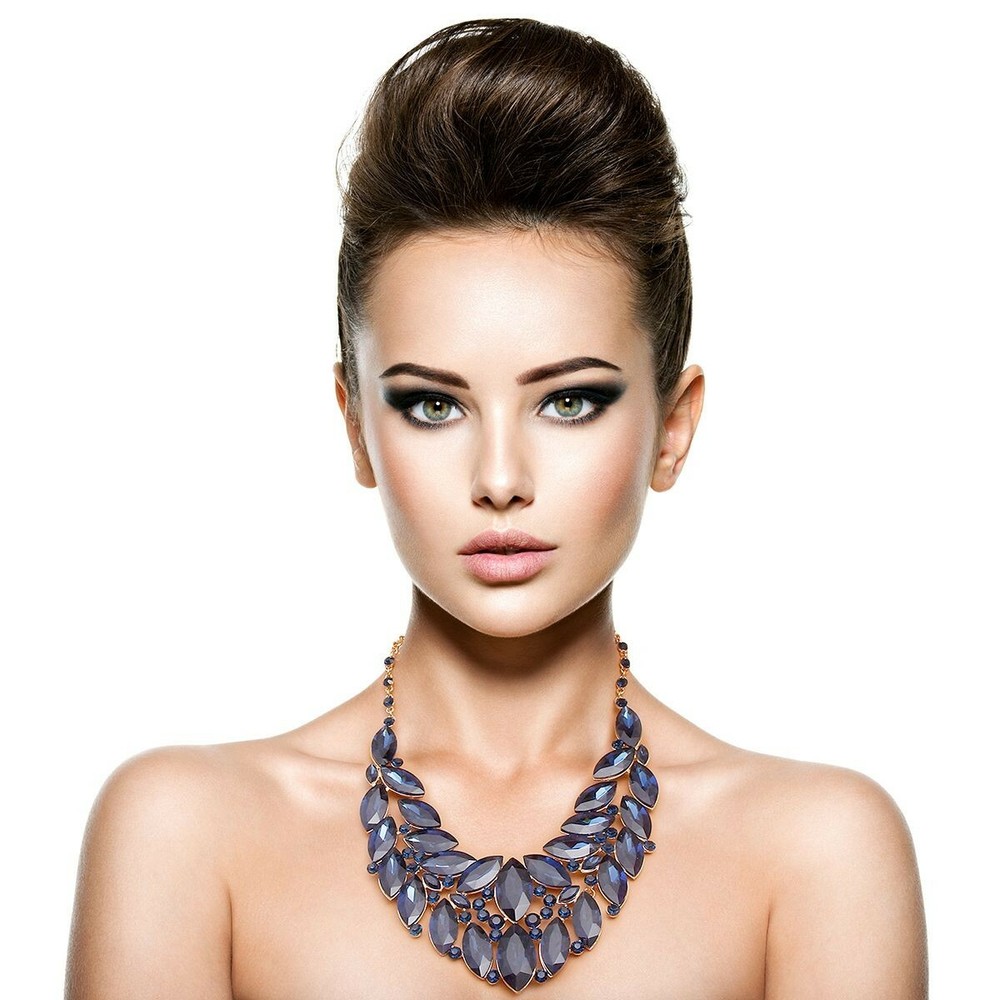 Navy Marquise Crystal Bib Set