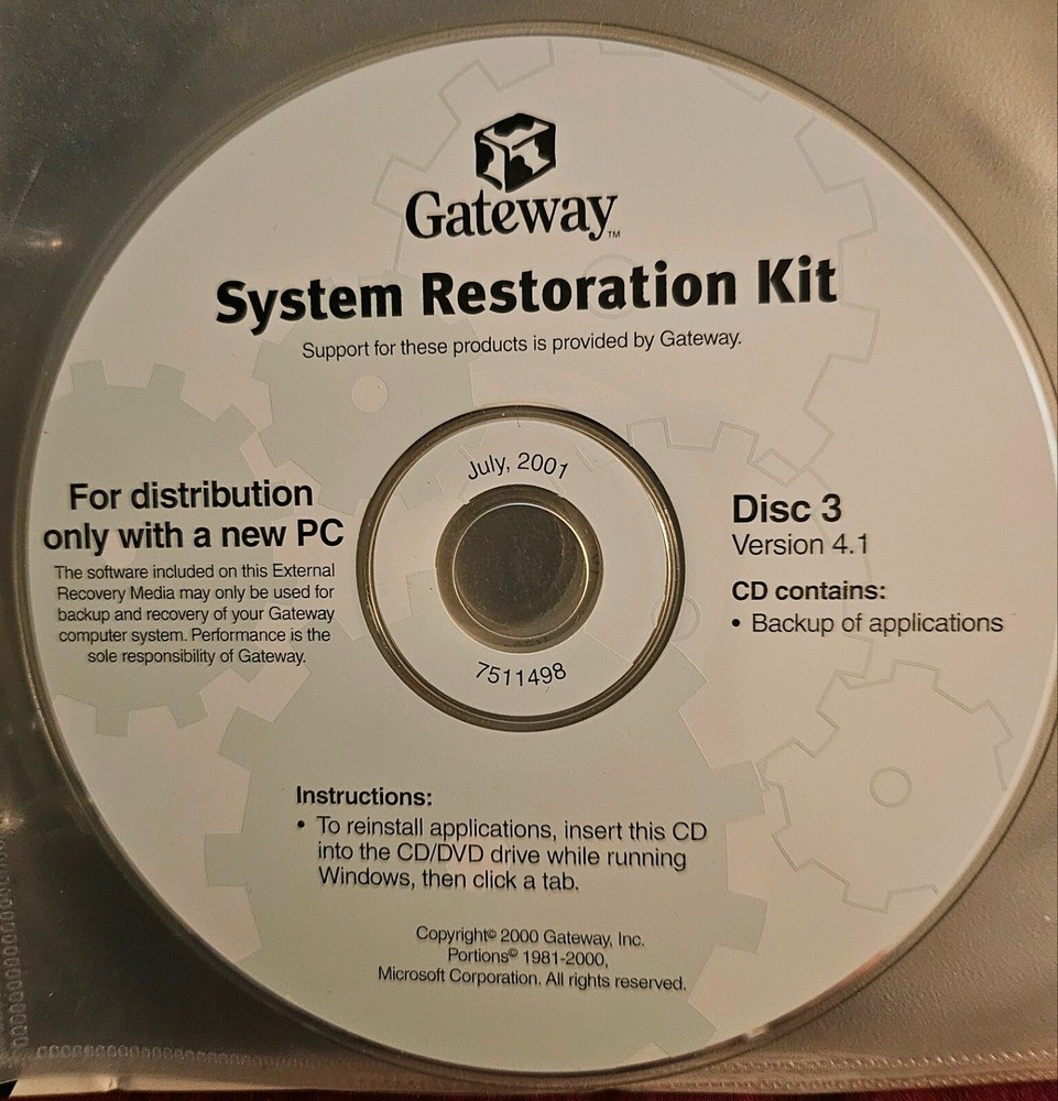 Gateway Restoration CDs with Manual - 9pc CD Disk Set Gateway Software