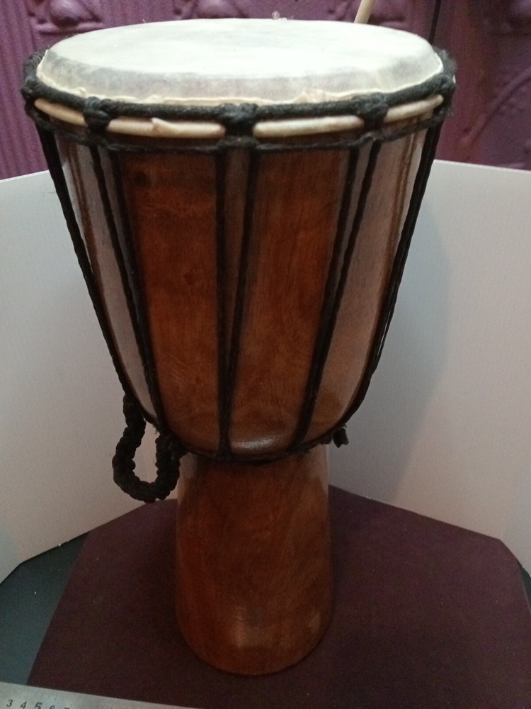 39cm Authentic DJEMBE BONGO DRUM CARVED FROM SOLID WOOD GOAT SKIN