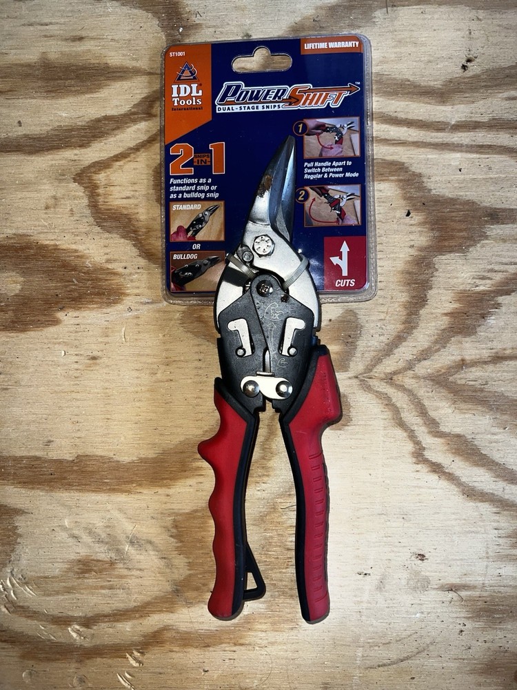 Power Shift Dual Stage Snips- Left Cut- Red Handles.