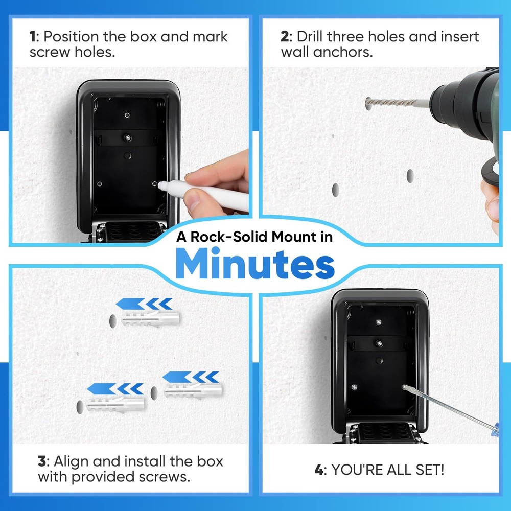 Wall Mount Key Lock Box with 12Digit Resettable Combination, Weatherproof Out...