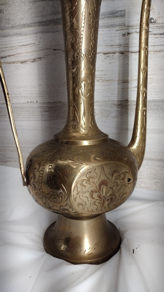 Large Etched Antique Middle Eastern Solid Brass Tea Coffee Pot Pitcher Vase 18IN