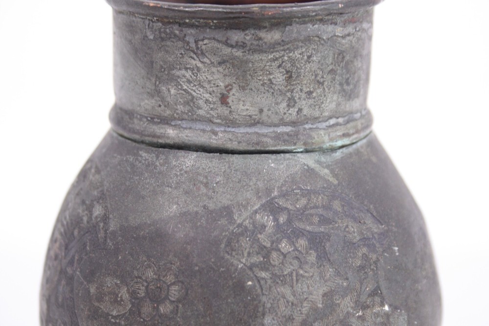 Copper Antique 4x4 Engraved Emblems Vase Jar Oxidized