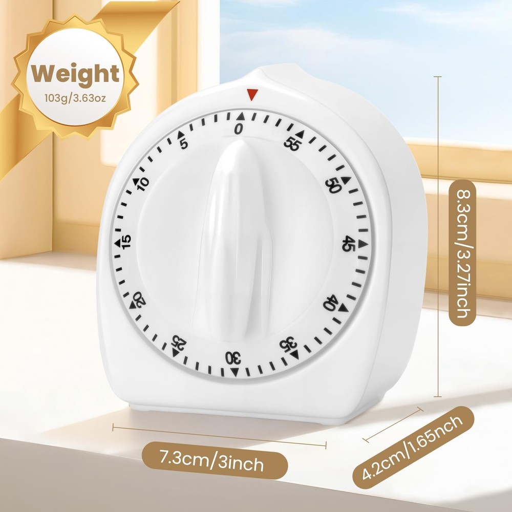 Kitchen Timers for Cooking, 60 Minute Wind Up - Chef Cooking Timer (White)