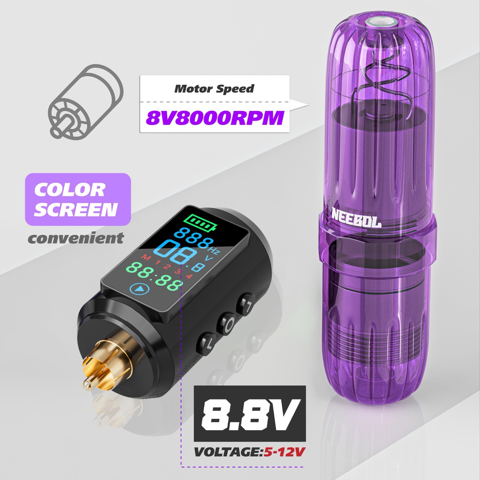 Complete Tattoo Pen Kit Wireless Tattoo Gun with Needles Ink Tattoo SupplyPurpl