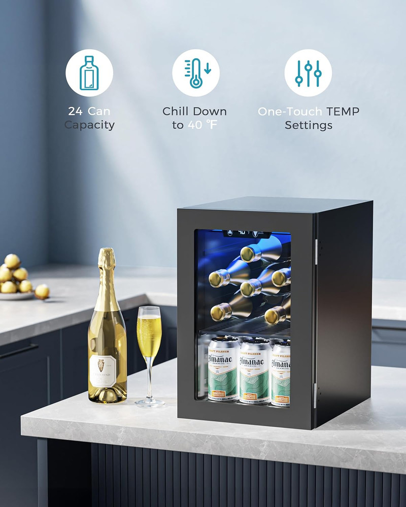 18L Mini Beverage Refrigerator, 24 Can Cooler with Digital Control & LED Light