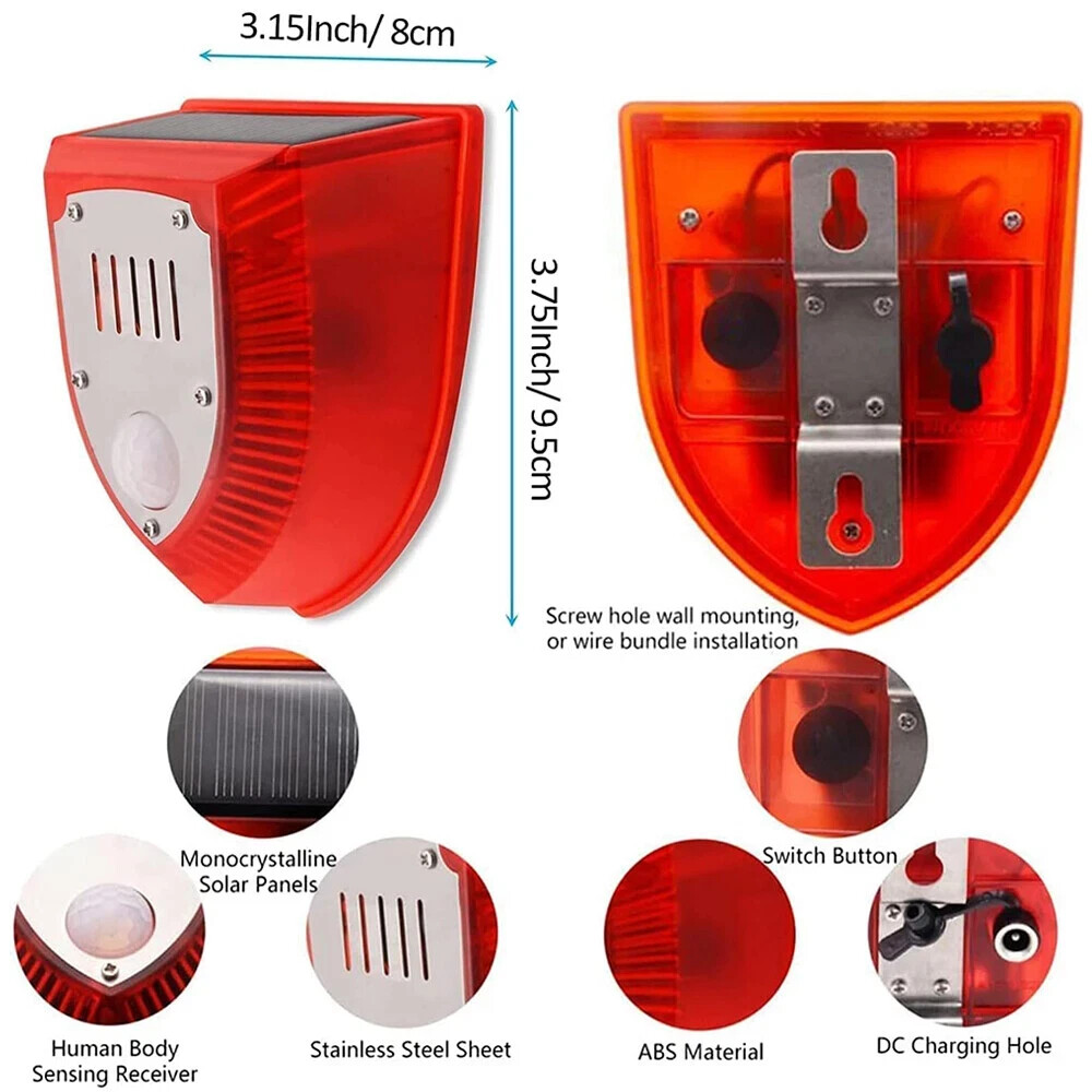 6Pack Solar Alarm LED Light Strobe Wireless Motion Sensor Detector Warning Lamp