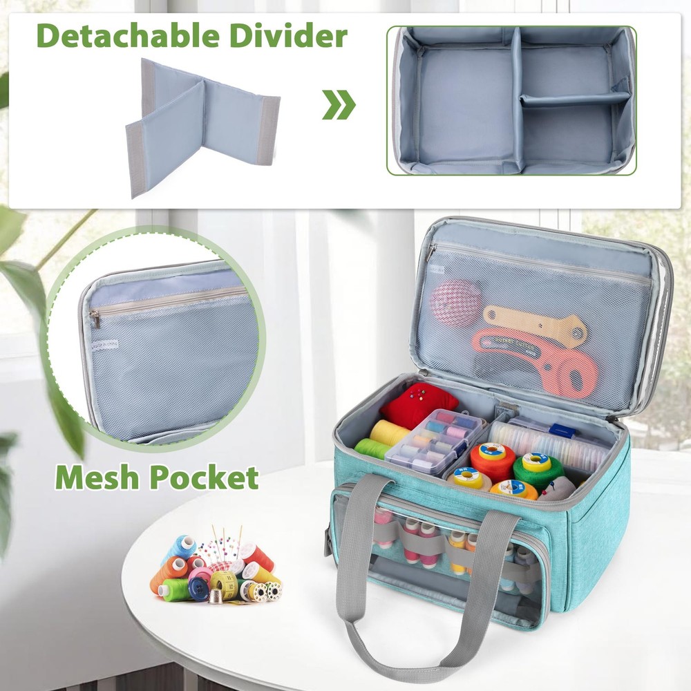 Double Layer Sewing Storage Organizer Transparent Compartment Bag Only Blue