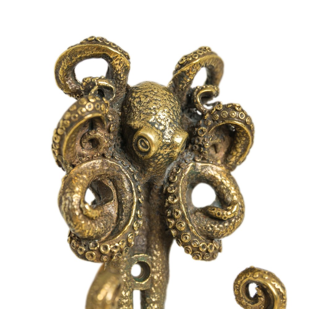 Solid Brass Octopus Double Wall Hook Handmade Nautical Animal Decor