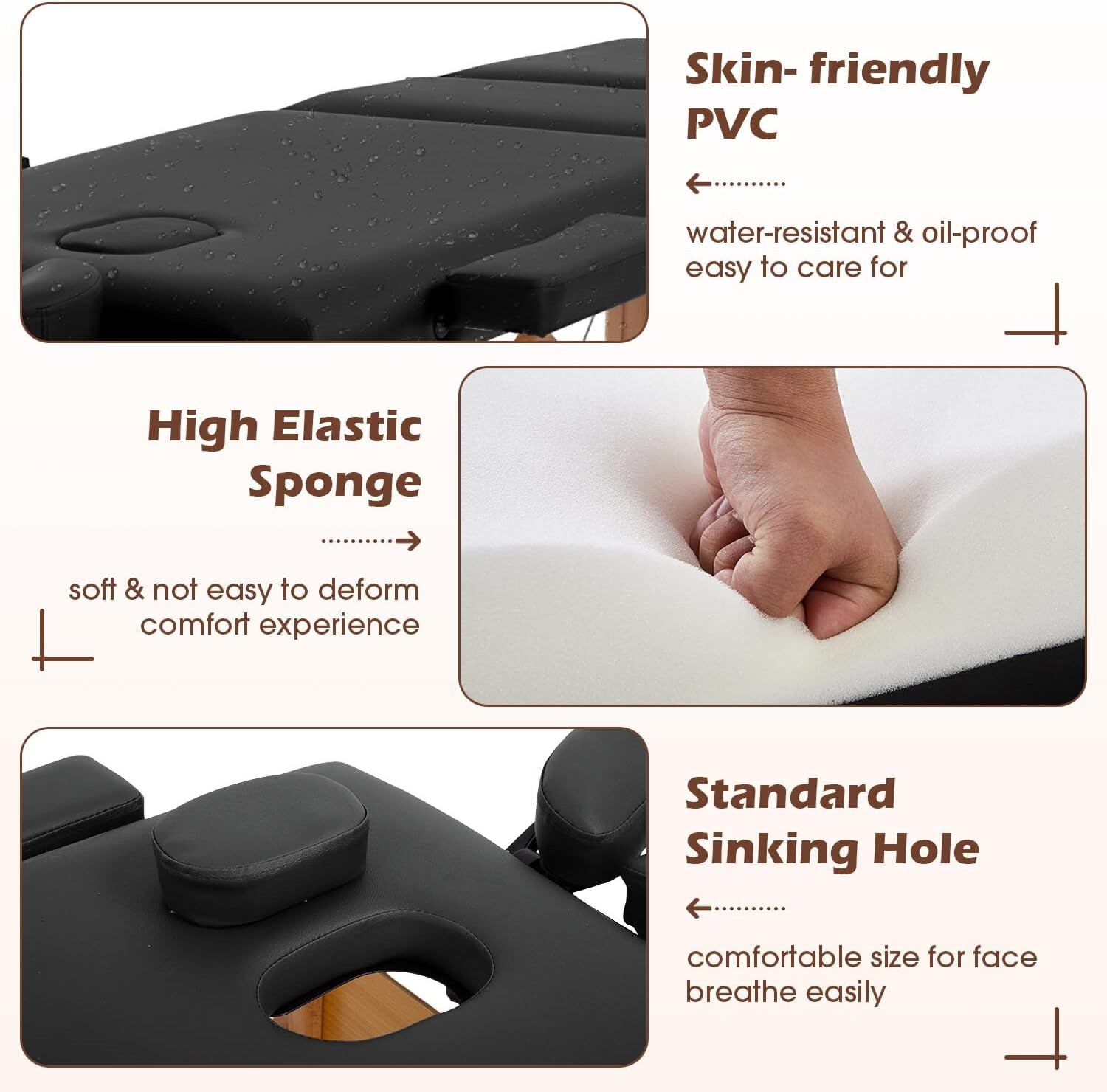 Massage Table Massage Bed 3 Fold Portable Massage Table 73" L x 32" W Spa Bed