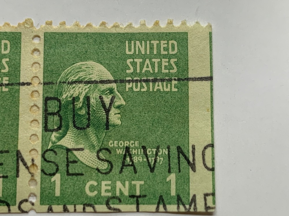 1938-1939 US 1C WASHINGTON STAMP PAIR WITH MISCUT ERROR RIGHT SIDE