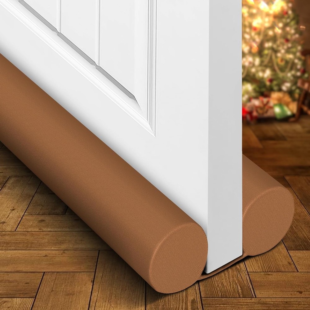 Two-Sided Door Draft Stopper Weather Stripping Adjustable Brown Polyester