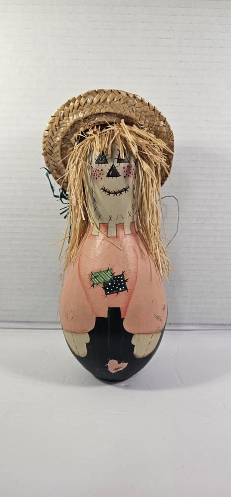 Hand Painted  Fall Scarcrow Gourd.