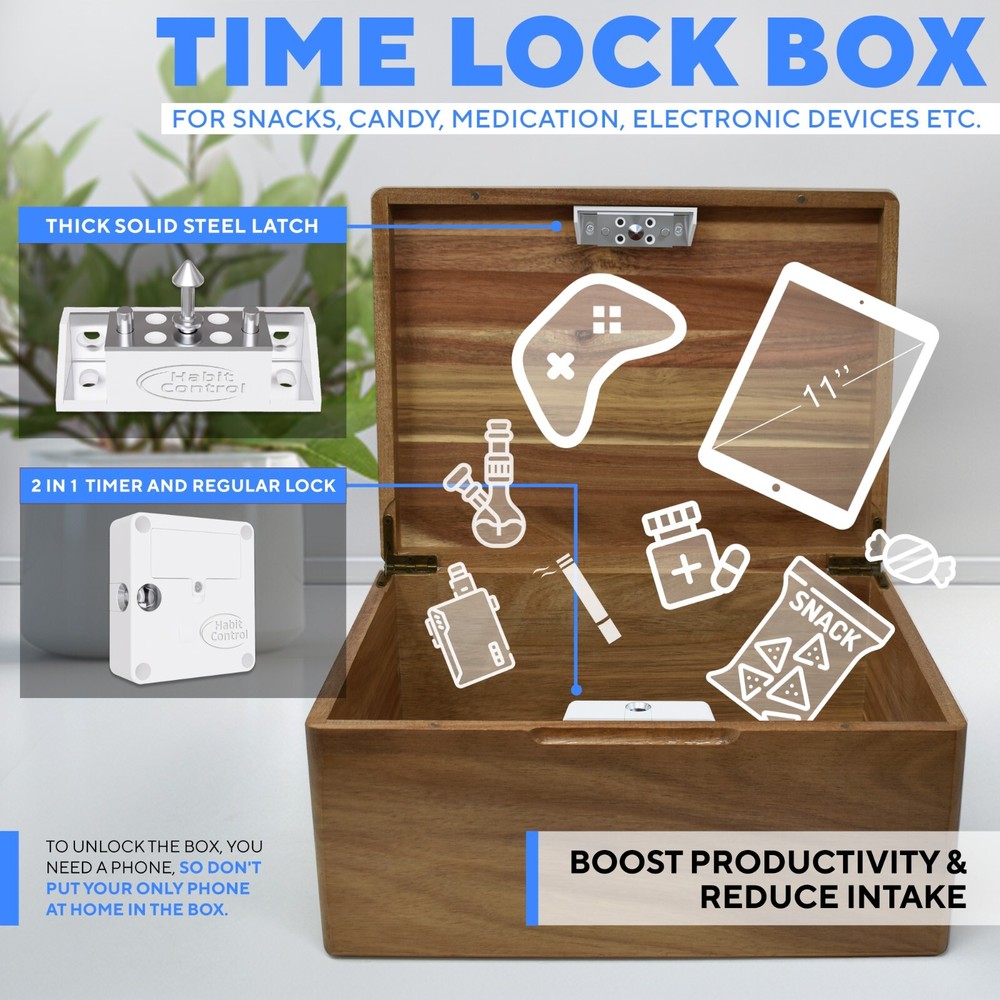 Habit Control Timer Lock Box with Smart Lock - 2-in-1 Timer and Classic Locker
