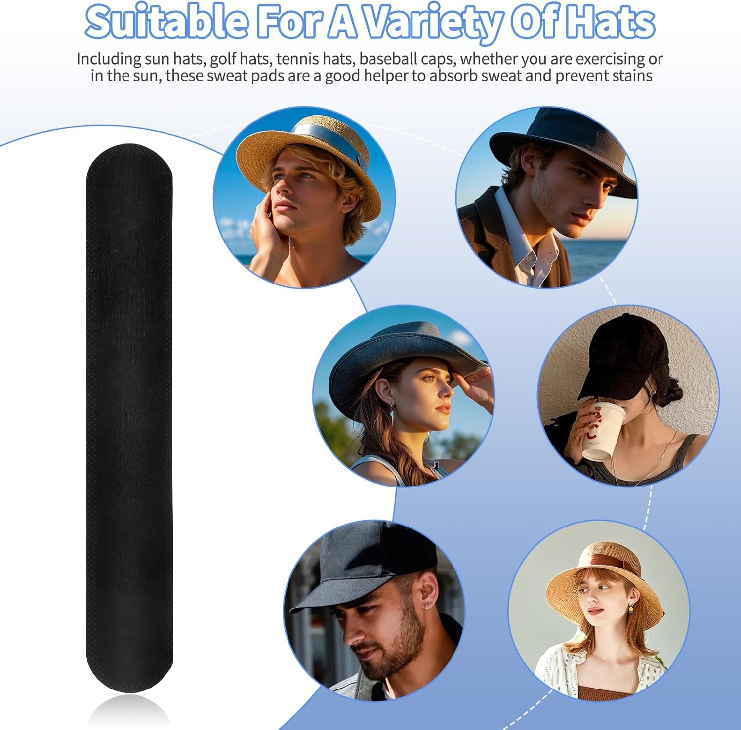 60 PCS Hat Sweat Liner,Prevents Stains Absorbent Shields Protector Black