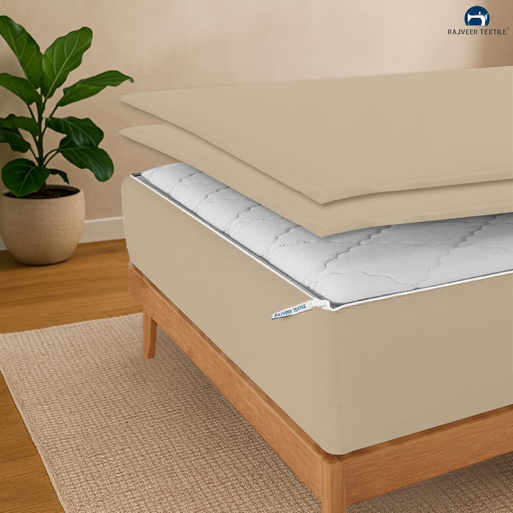 Zip On Fitted Sheet - Includes 1 Fitted Base + 2 Zip Sheet - Easy to Change, ...