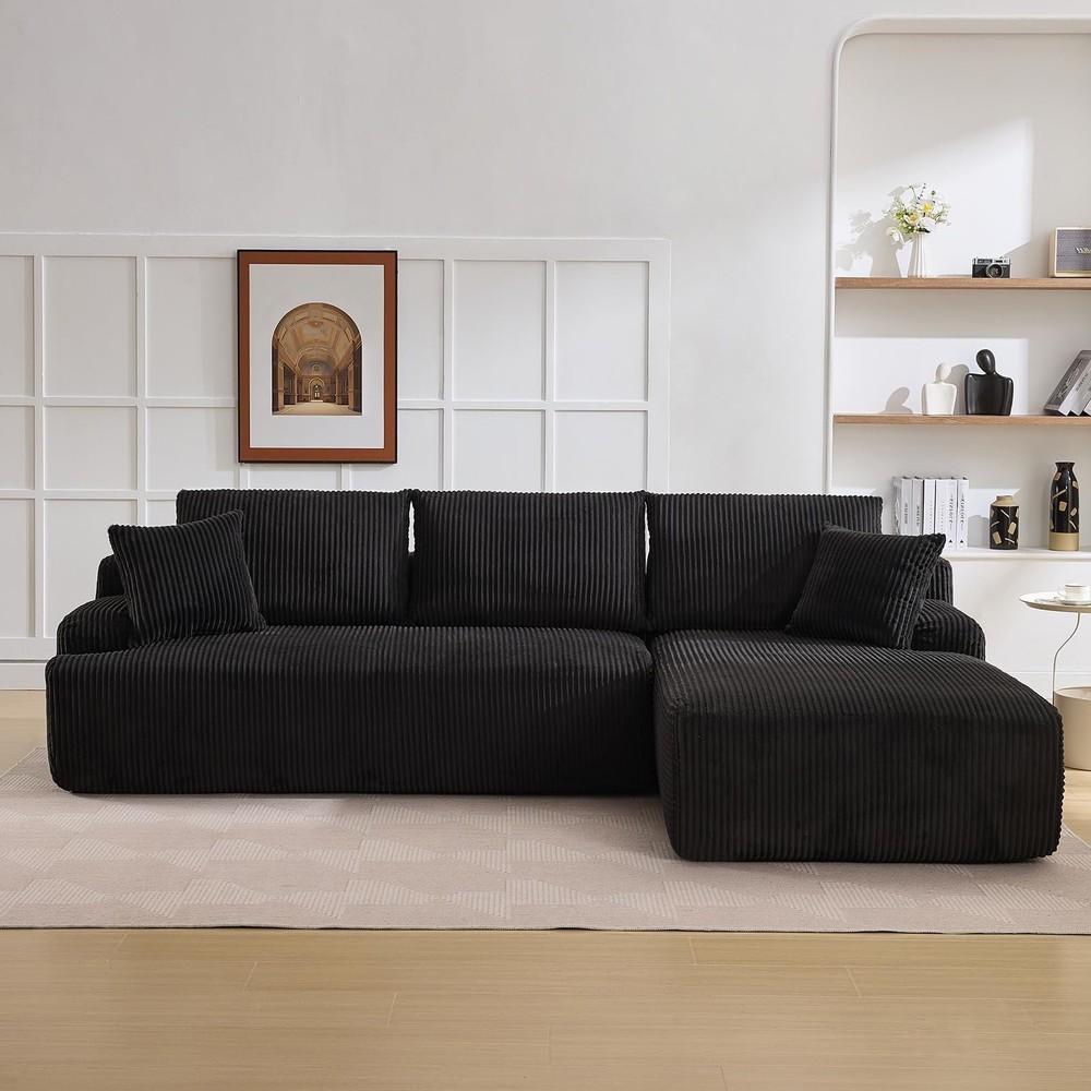 108" Boneless Sofas L-Shaped Corduroy Cloud Couches ComfySectional Compression