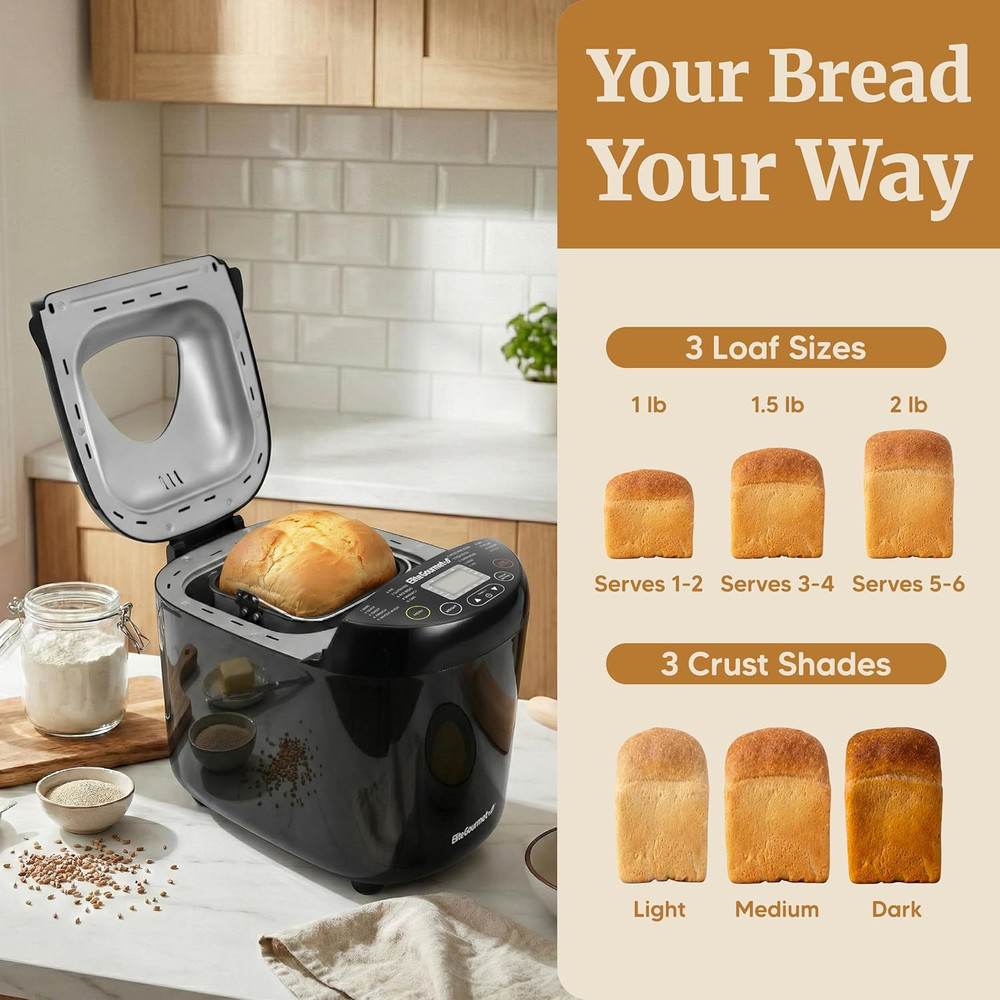 Programmable Bread Maker, 2 Lb Loaf, 3 Sizes, 19 Presets Incl. Gluten-Free, Doug