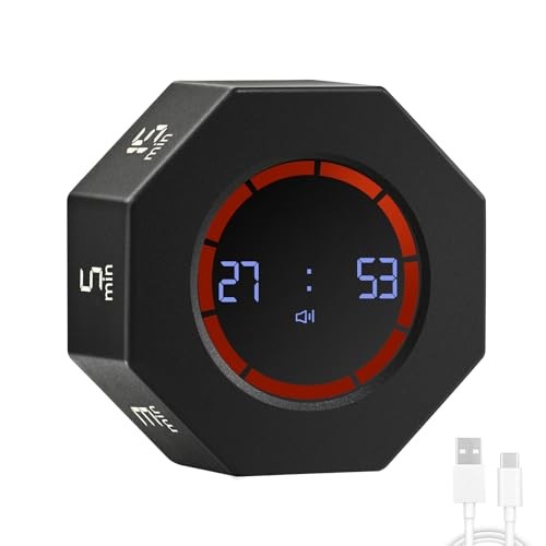 Rechargeable Pomodoro Timer, 8-Angle Auto-Rotating Screen with Space Gray