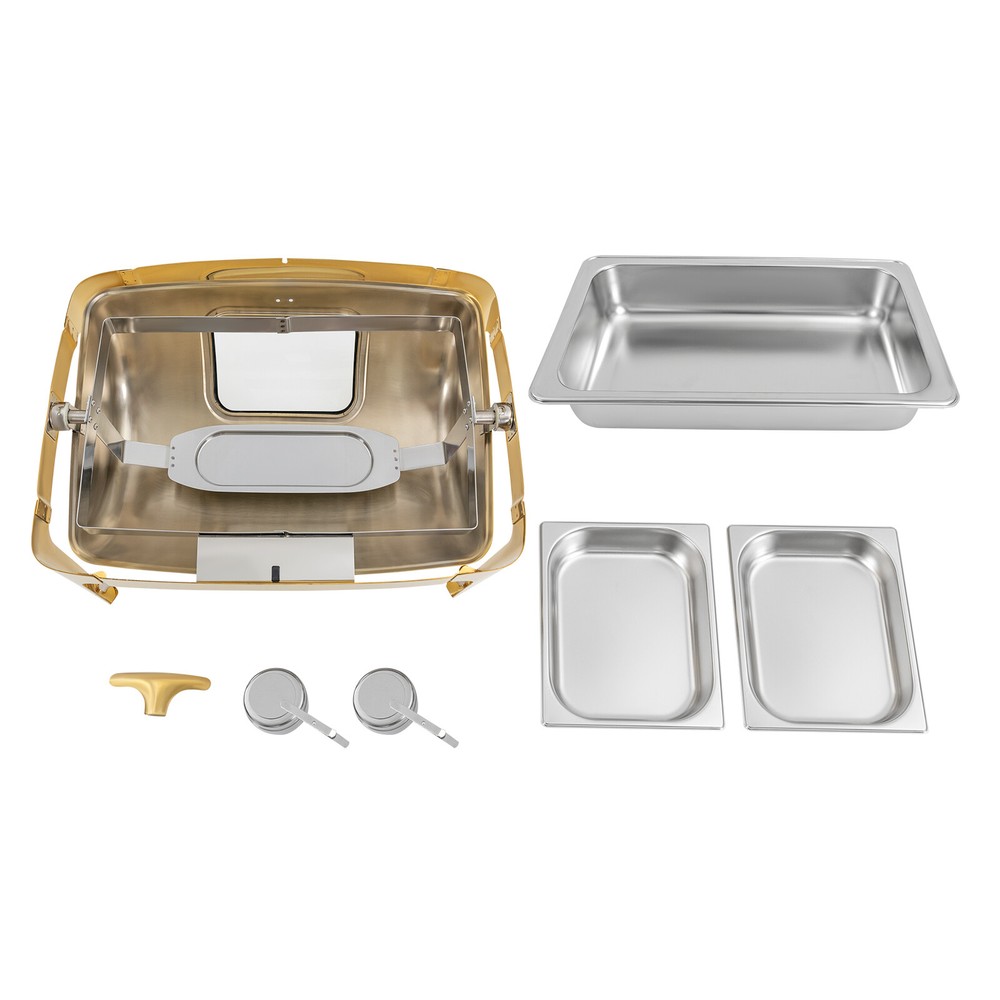 Roll Top Chafing Dishe Chafing Dish with 2 Food Pans & Visible Lid Rectangular