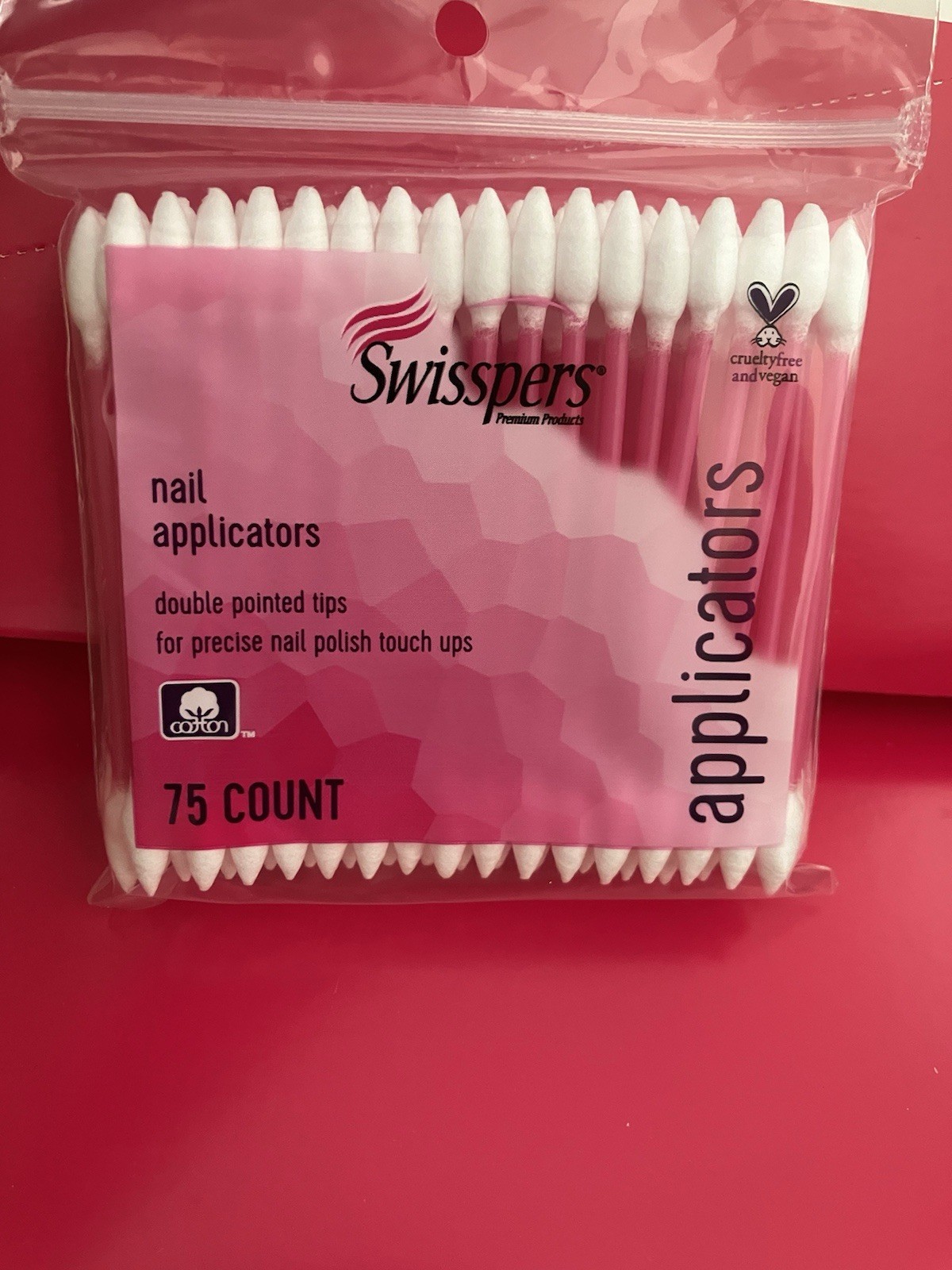 (Lot of 9 Bags) Swisspers Premium Double Tip Hot Pink Applicators 75 Count