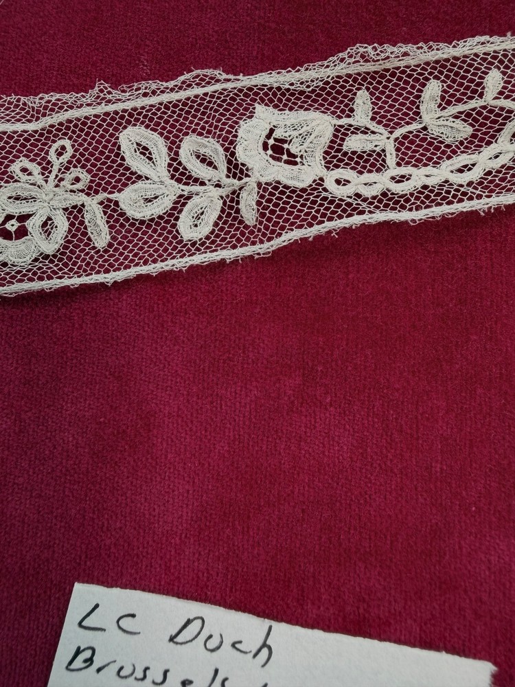Insert handmade Brussels bobbin lace applique on net insert