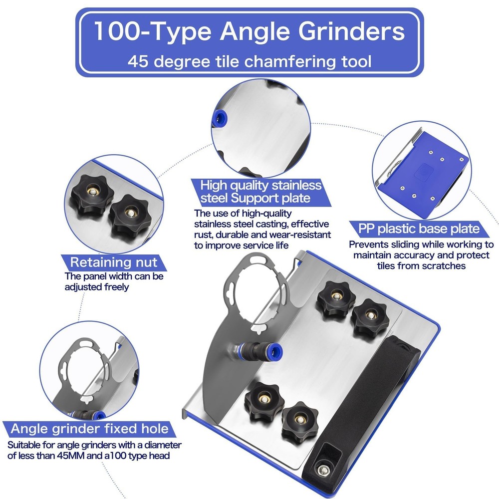 45 Degree Tile Chamfering Tool, Ceramic Cutter Angle Silver, Blue