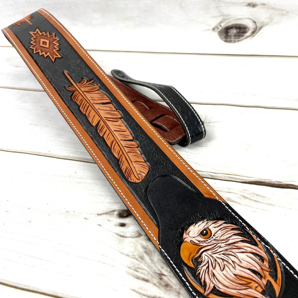 Walker & Williams LCT-21 Handmade Leather Strap Eagle & Feather Design