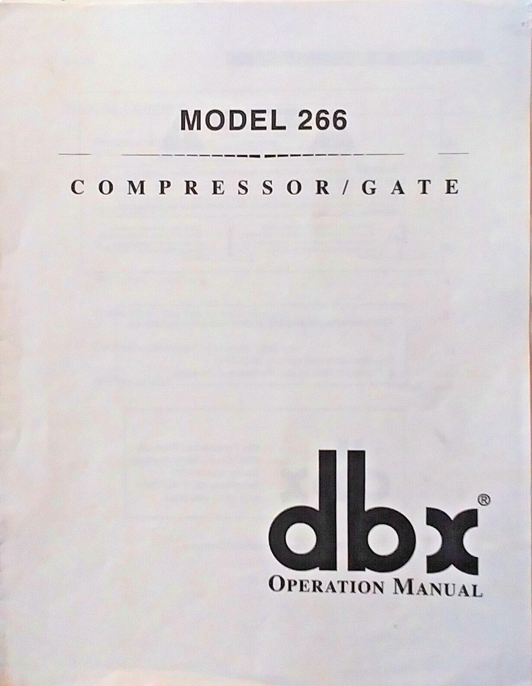 dbx Model 266 Compressor / Gate Module Unit Original Owner's Manual Booklet.