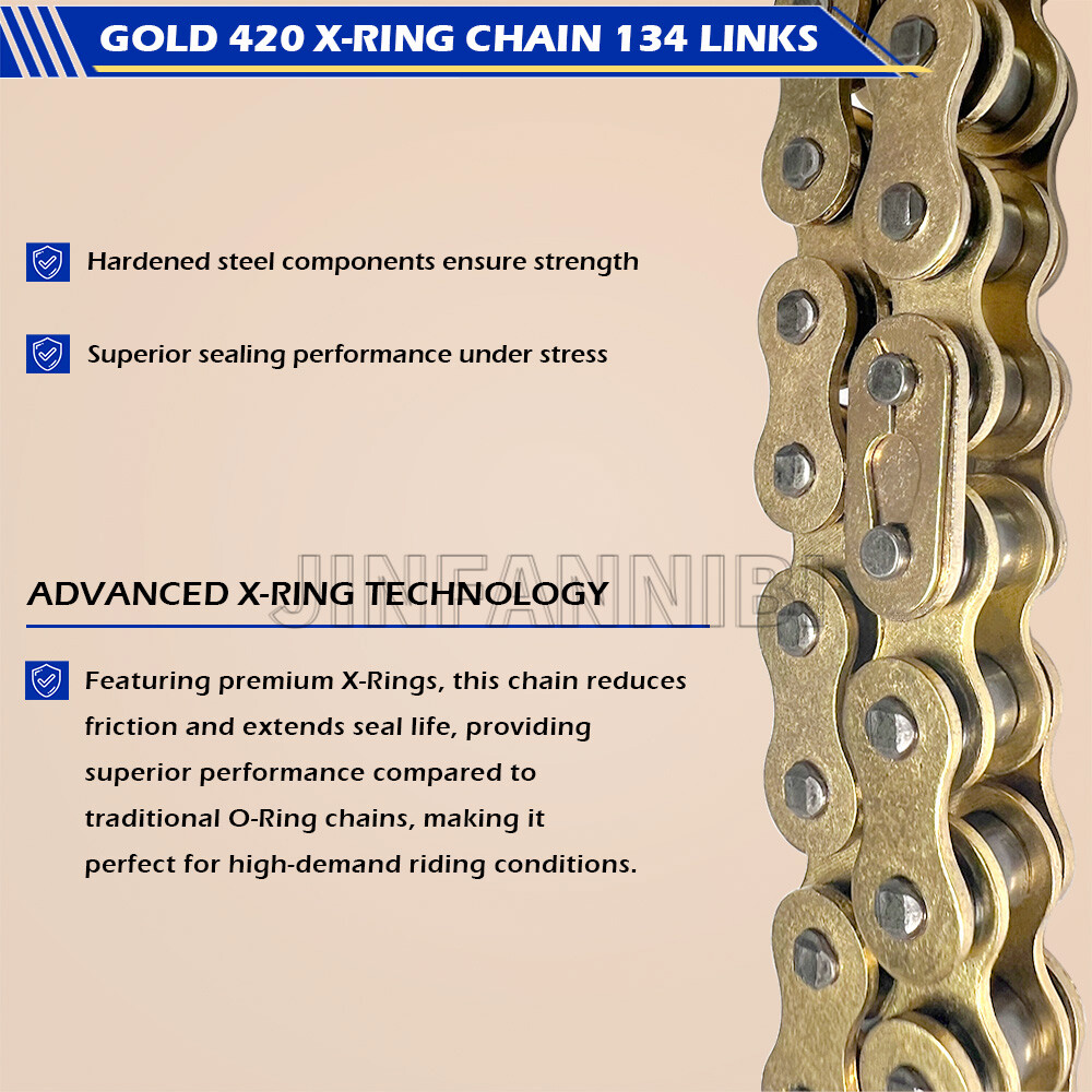 Gold 420 X-Ring Chain 134 Links With Connecting Master Link for Motorcycle
