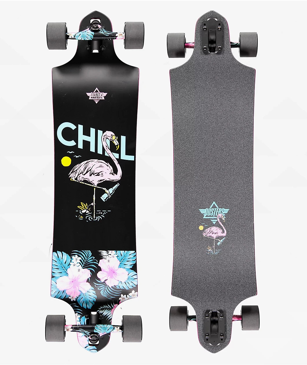Dusters Chill Flamingo 38" Drop Through Longboard Complete Skateboard Cruiser