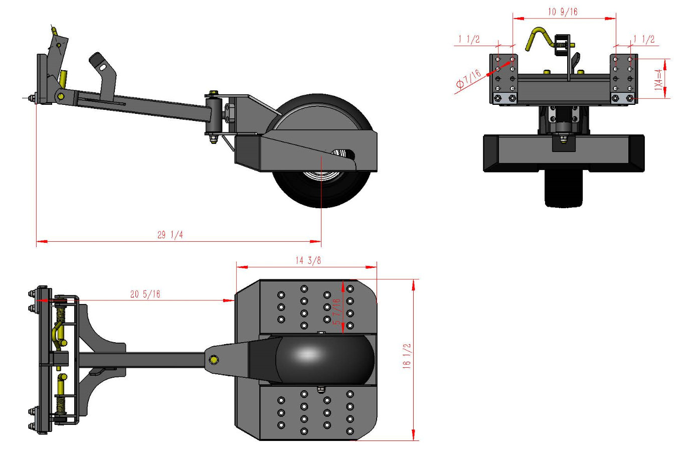 MS2006N One 1 Wheel Sulky for Walk Behind Mower Quick Release Scratch and Dent