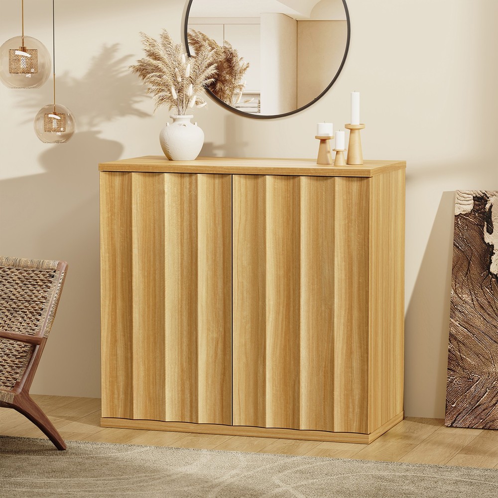 Waveform Design Buffet Cabinet with Storage, Handleless Sideboard Bar Cabinet