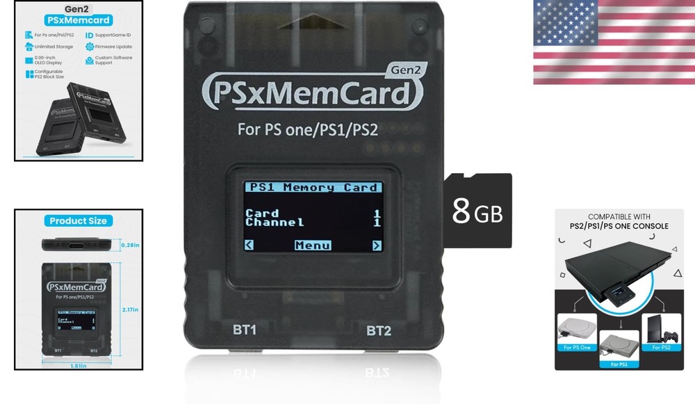PSxMemCard 8GB MicroSD for PS2/PS1/PS One Console-==