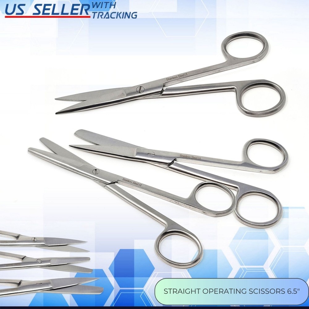 3pcs Operating Scissors 6.5" Straight Sharp-Blunt Points Surgical Instruments