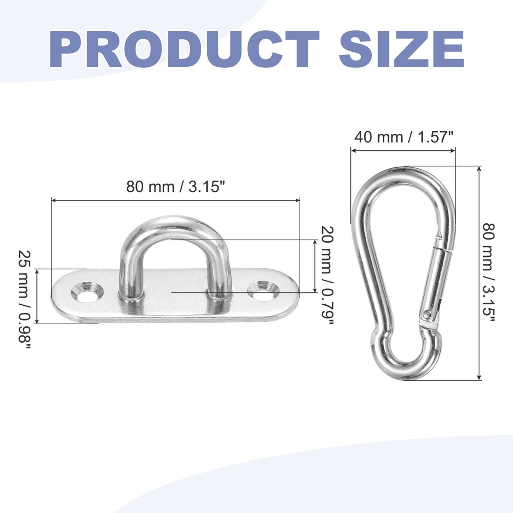 2Set M8 Eyelet Bracket Set Elliptic Hook Plate and Hook, Silver