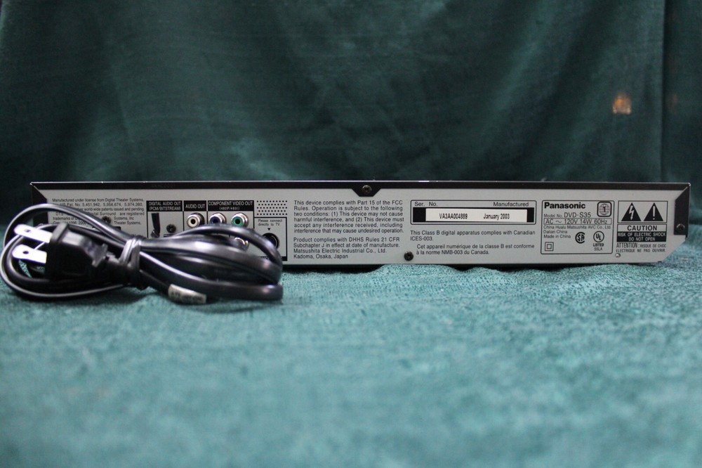 Panasonic DVD-S35 DVD Player - Tested & Working - Missing Knob -