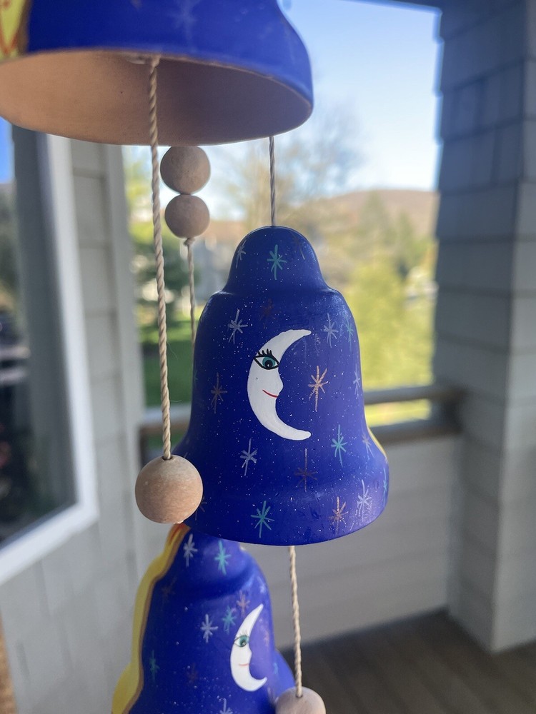Hand Painted Sun & Moon Terra Cotta Wind Chimes