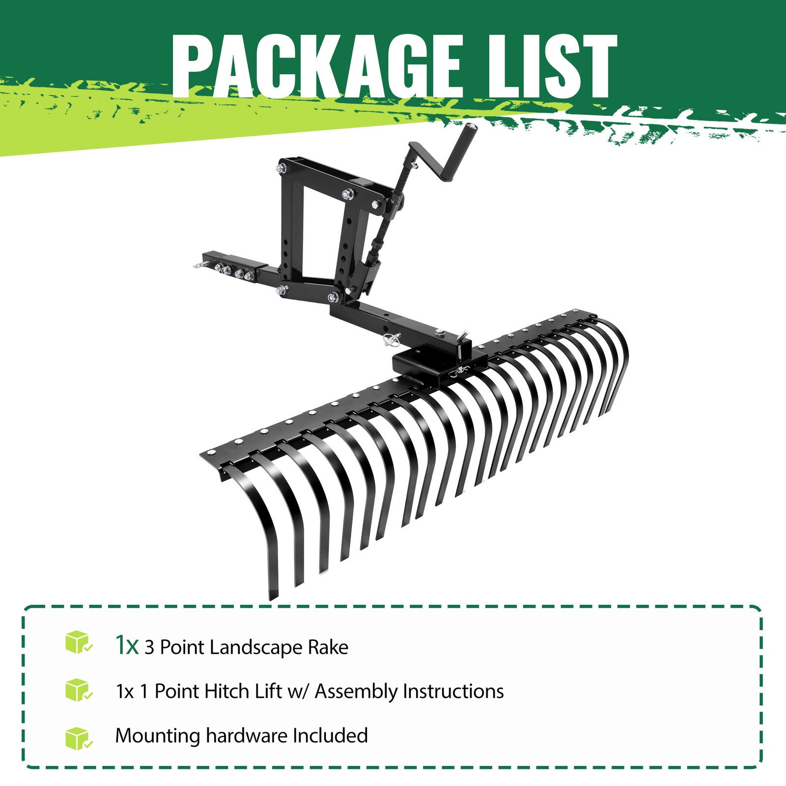 For ATV UTV Lawn Garden Tractors 60" Landscape Rake W/1 Point Hitch Lift Steel