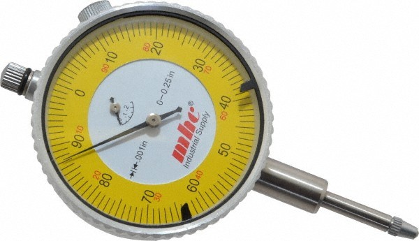1/4" Range Dial Drop Indicator, 0-100 Reading, 0.001" Grad, 2-9/32" Dial