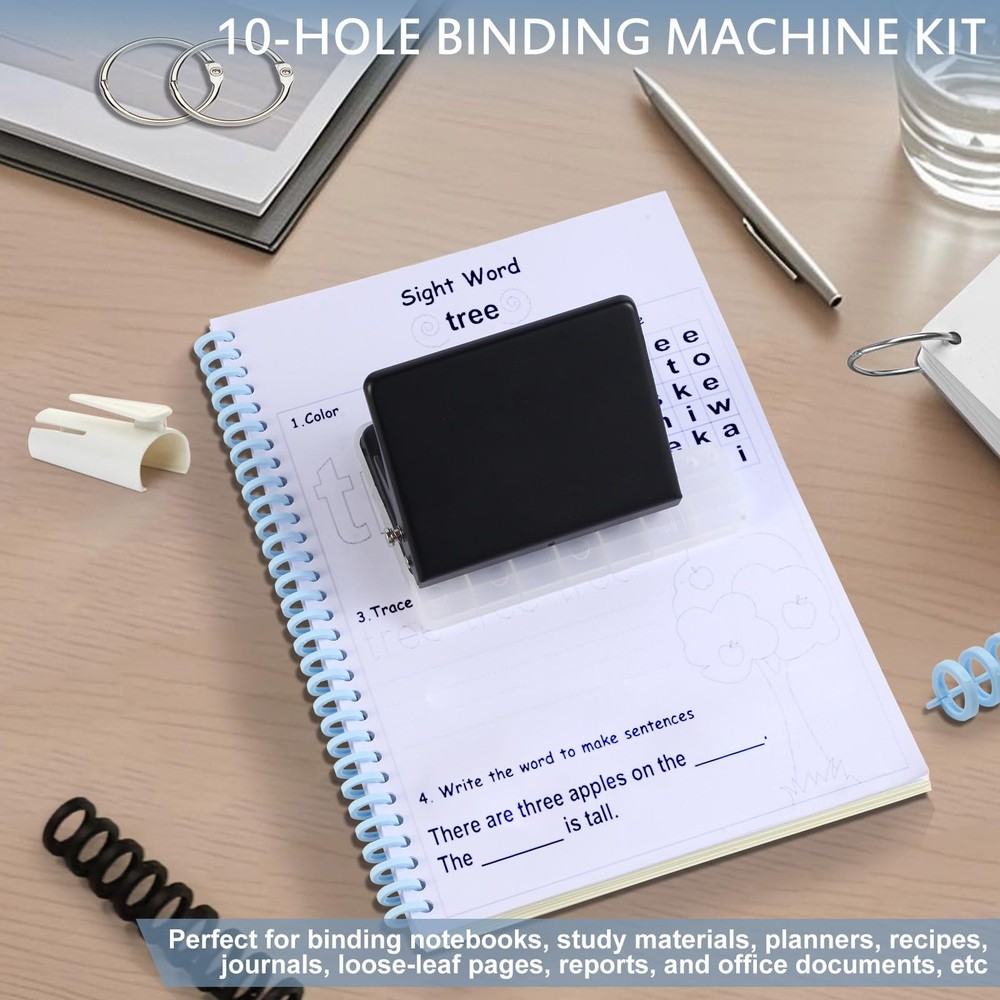 10 Hole Punch Binding Machine for Planner, Metal Binder Machine Kit with 10Pc...