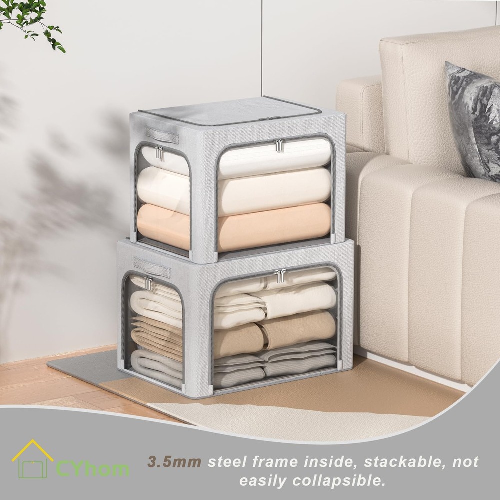 3Pack Classic Stackable Foldable Storage Bin - Metal Frame Storage Box with C...