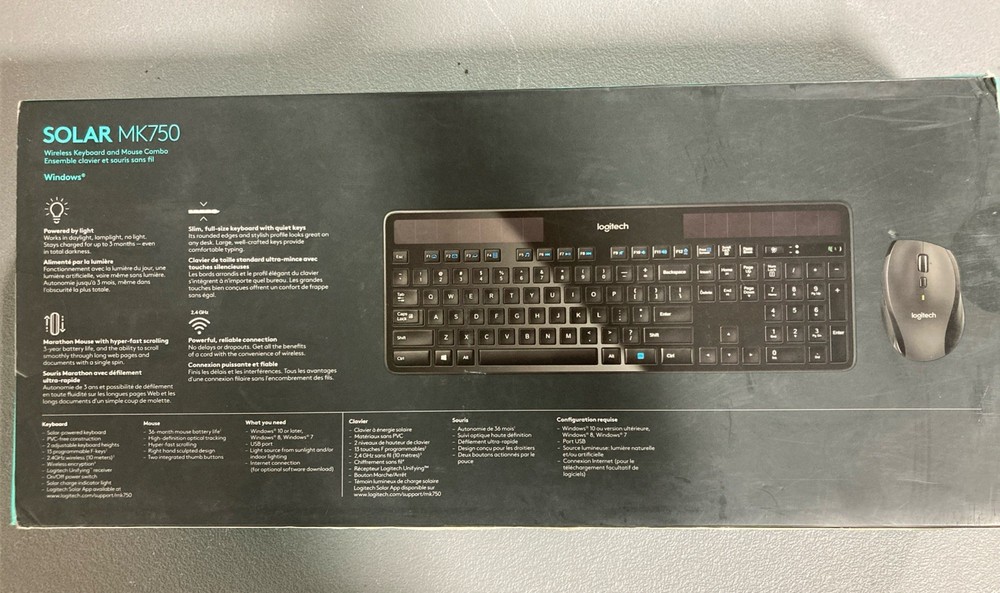 Logitech 920-005002 MK750 Solar Wireless Keyboard with Mouse. EL
