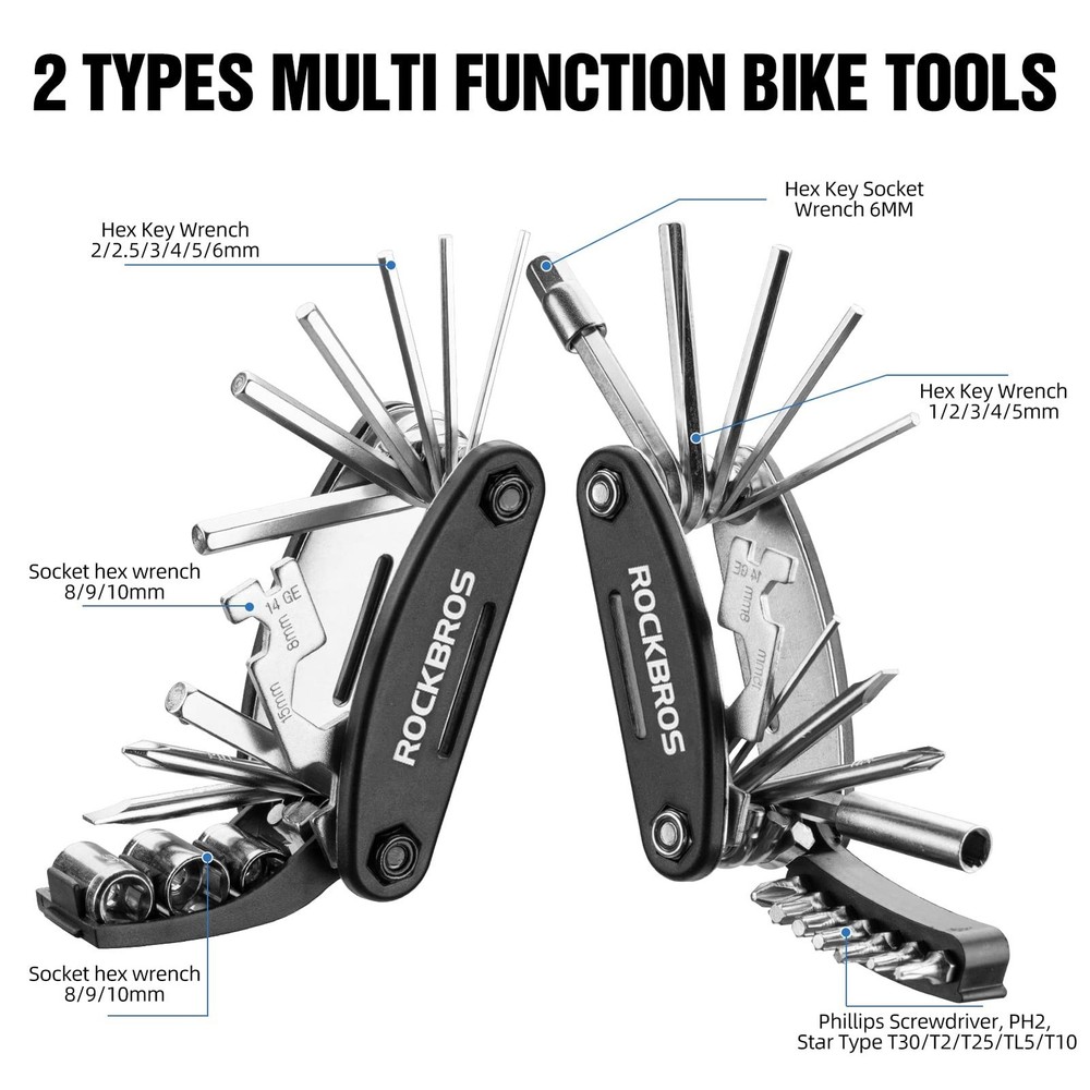 ROCKBROS 16 In 1 Multi-Function Bike Tool Kit - Portable Foldable Bike Multit...